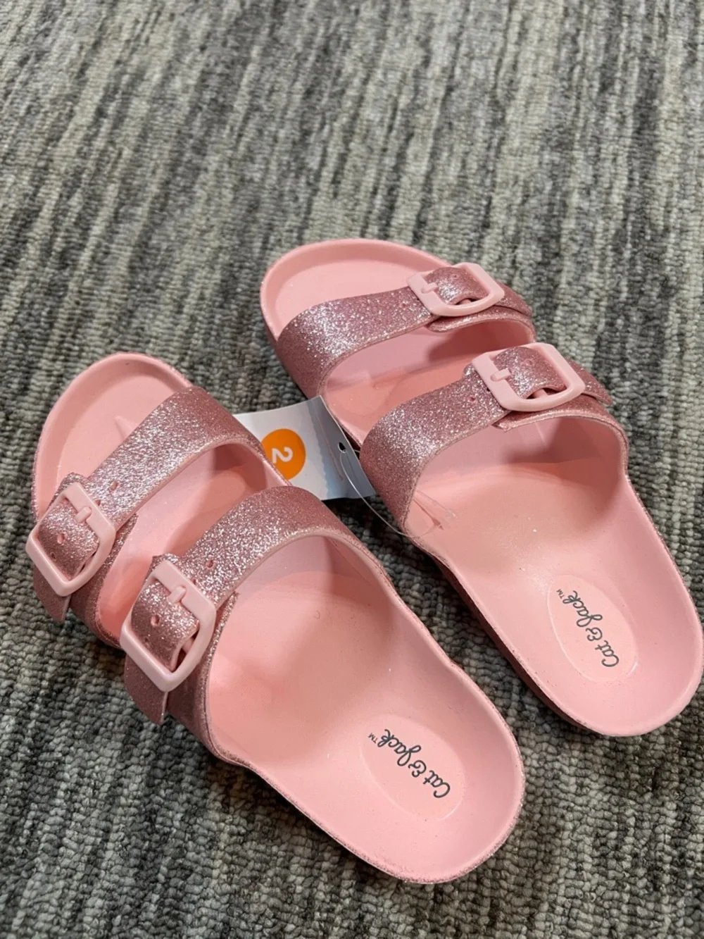 Cat & Jack Girls' Pink Glitter Double-Buckle Slide Sandals Size 2